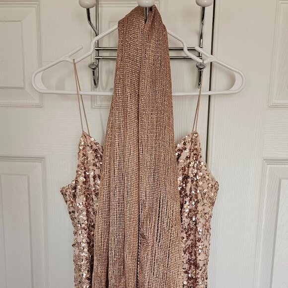 Adrianna Papell Rose Gold Sequin Column Gown Dress 8 Bridesmaid with alterations - Picture 8 of 8